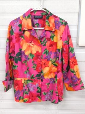 Jones New York Signature Vibrant Floral Button-Down Blouse